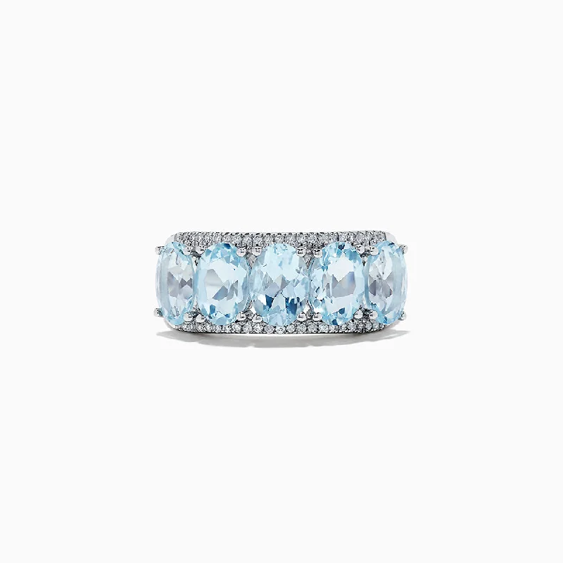 925 Silver Rings -14k White Gold Aquamarine and Diamond ring, 3.90 TCW