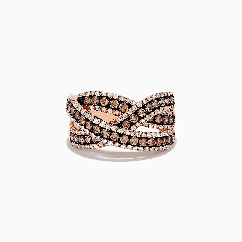 Cubic Zirconia Rings -14K Rose Gold Diamond Criss Cross Ring, 1.06 TCW