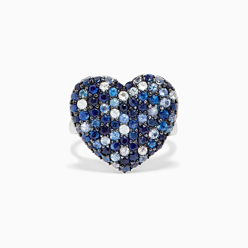 14K Gold Rings -925 Sterling Silver Blue Sapphire Heart Ring, 2.60 TCW