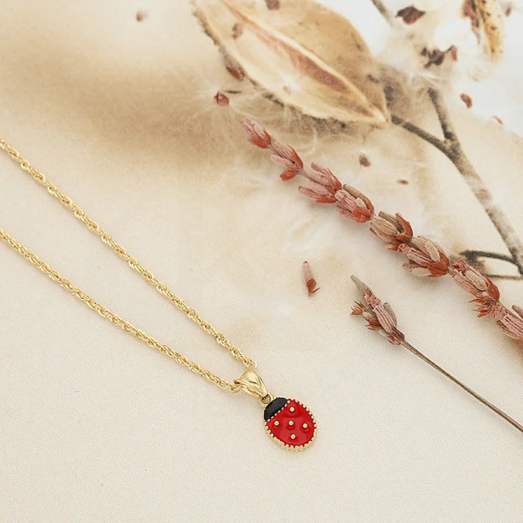 Ladies Necklaces with Ruby-Gold Necklace (Chain With Ladybug Shaped Pendant) 18KT - FKJNKL18K5109