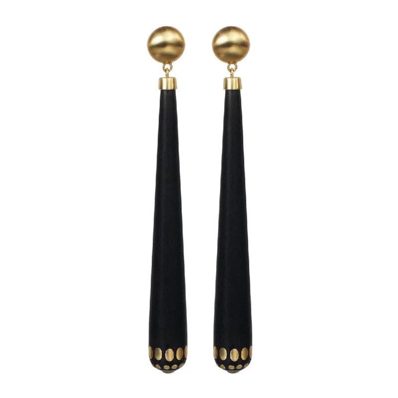 Steampunk Earrings -18K Gold Long Ebony Teardrop Earrings