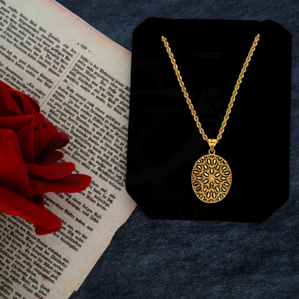 Ladies Necklaces with Heart Charm-Gold Necklace (Chain with Flower Pendant) 21KT - FKJNKL21KM8384