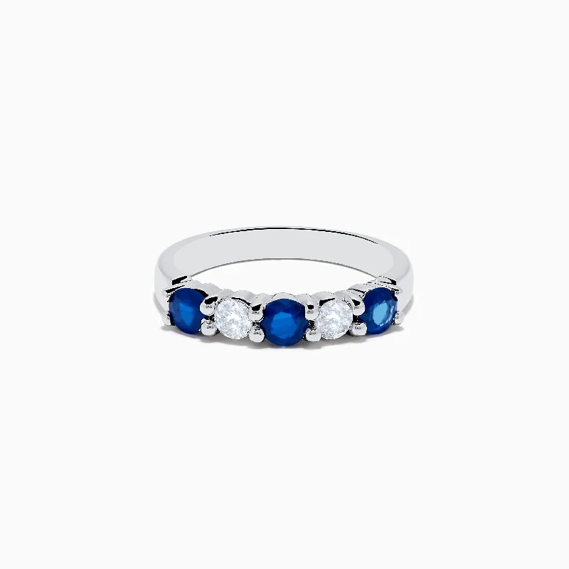 Shell Rings -14K White Gold Blue Sapphire and Diamond Ring, 1.14 TCW