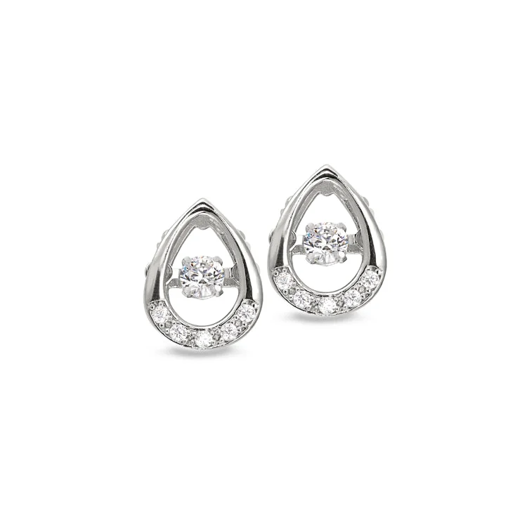 Mermaid Earrings -Platinum Finish Sterling Silver Micropave Dancing Stone Oval Earrings with Simulated Diamonds