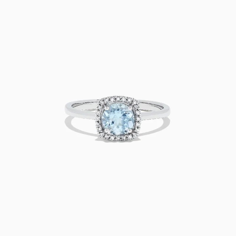 Marquise Cut Rings -Aquarius 14K White Gold Aquamarine and Diamond Ring, 0.78 TCW