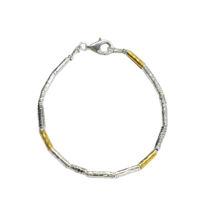 Ladies Bracelets Yellow Gold-Gold and Silver Two Colour Tube Bracelet