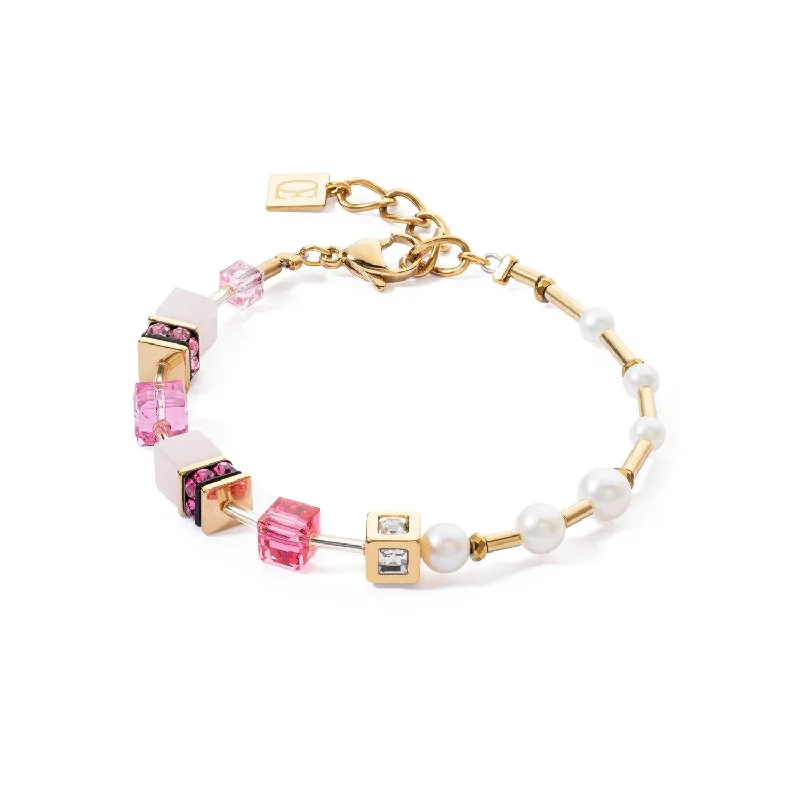 Ladies Bracelets Stellar Charm-Coeur De Lion GeoCUBE® Gold Pink and Pearl Bracelet