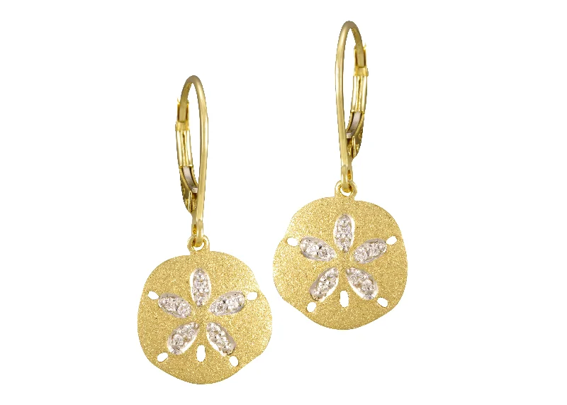 Cross Earrings -Sand Dollar Earrings in Yellow Gold