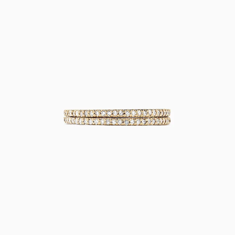 Hippie Rings -D'Oro 14K Yellow Gold Diamond Double Band Ring, 0.36 TCW