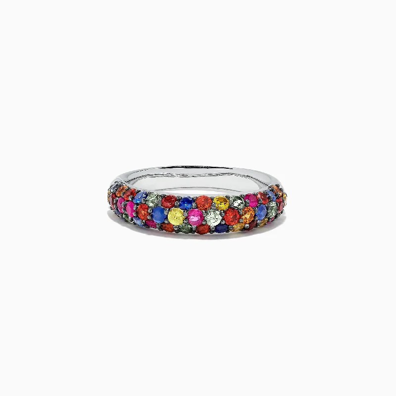 Ocean Rings -925 Sterling Silver Multi Sapphire Splash Ring, 1.84 TCW