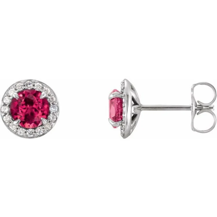 Oriental Earrings -14K White 4 mm Natural Ruby & 1/10 CTW Natural Diamond Earrings