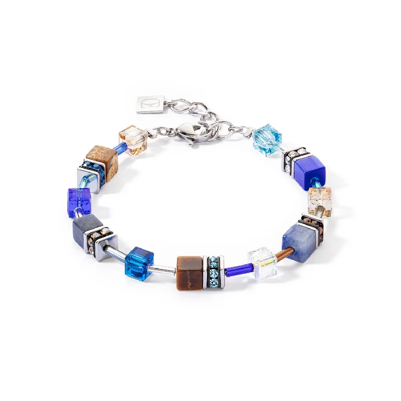 Ladies Bracelets with Pink Tourmaline-Coeur De Lion GeoCUBE® Iconic Precious Blue Brown Bracelet