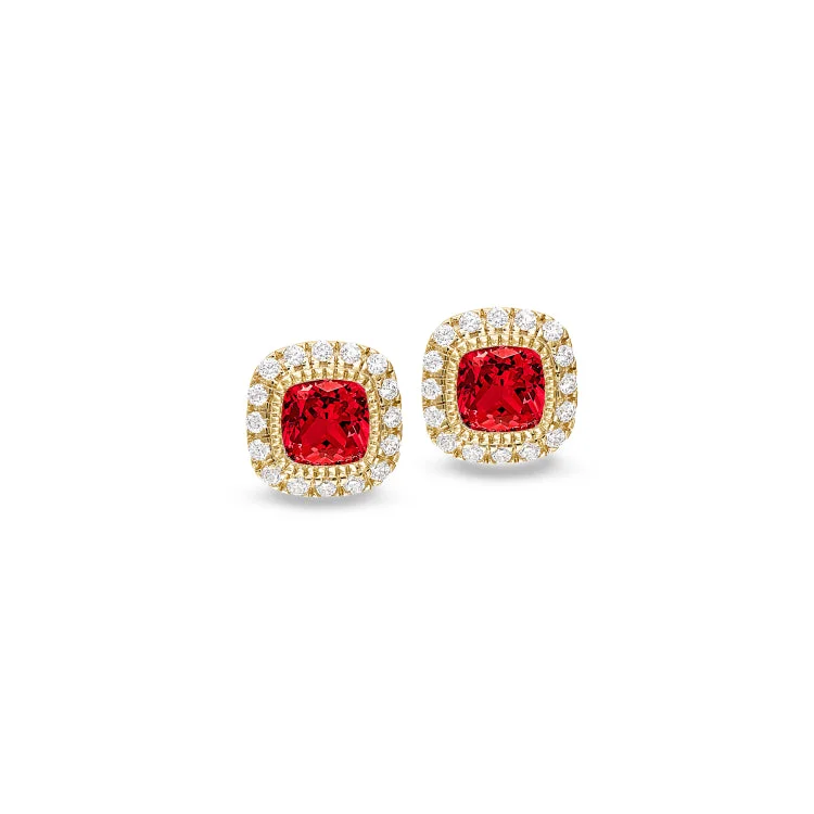 Fine Earrings -Gold Finish Sterling Silver Micropave Simulated Ruby Earrings with Simulated Diamonds