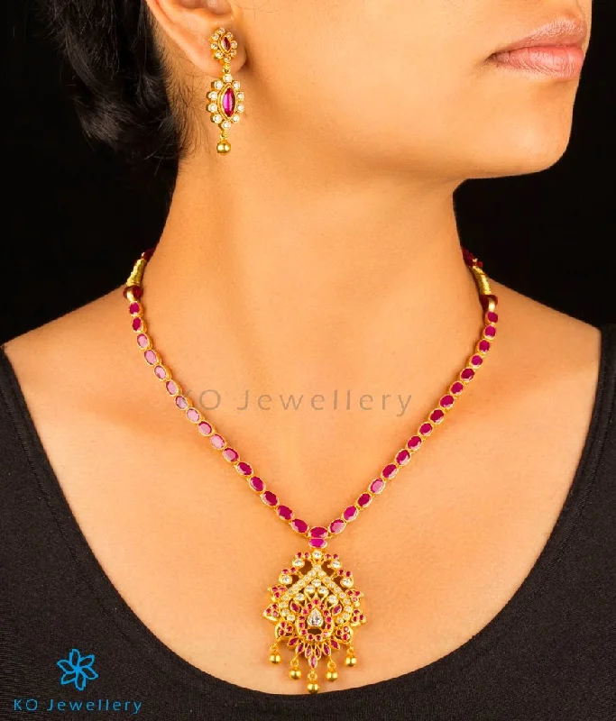 Ladies Necklaces for Festivals-The Kavya Silver Kempu Necklace