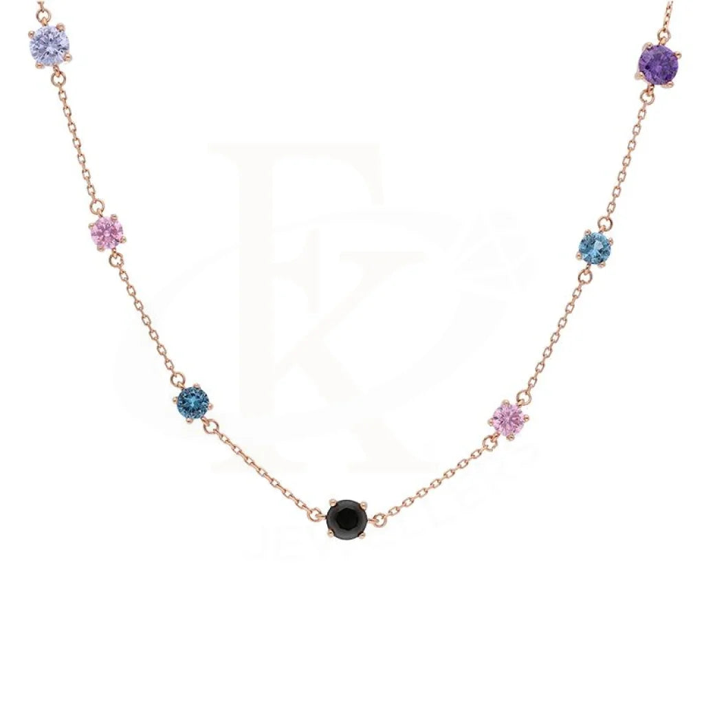 Ladies Necklaces Adjustable Length-Sterling Silver 925 Rose Gold Plated Solitaires Necklace - FKJNKLSL2899