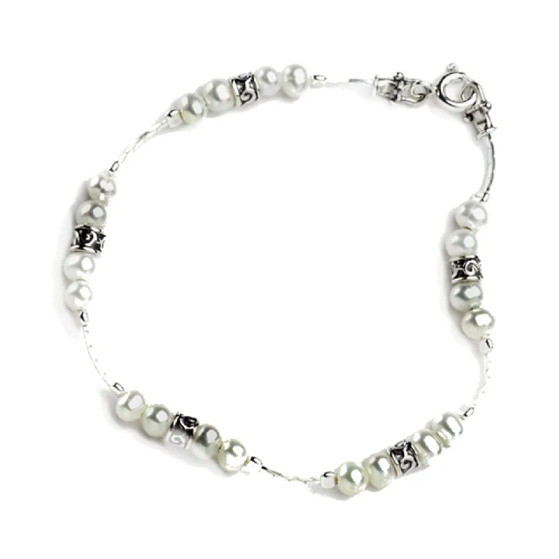 Ladies Bracelets Simple Elegance-Delicate Freshwater Pearl and Silver Bead Bracelet