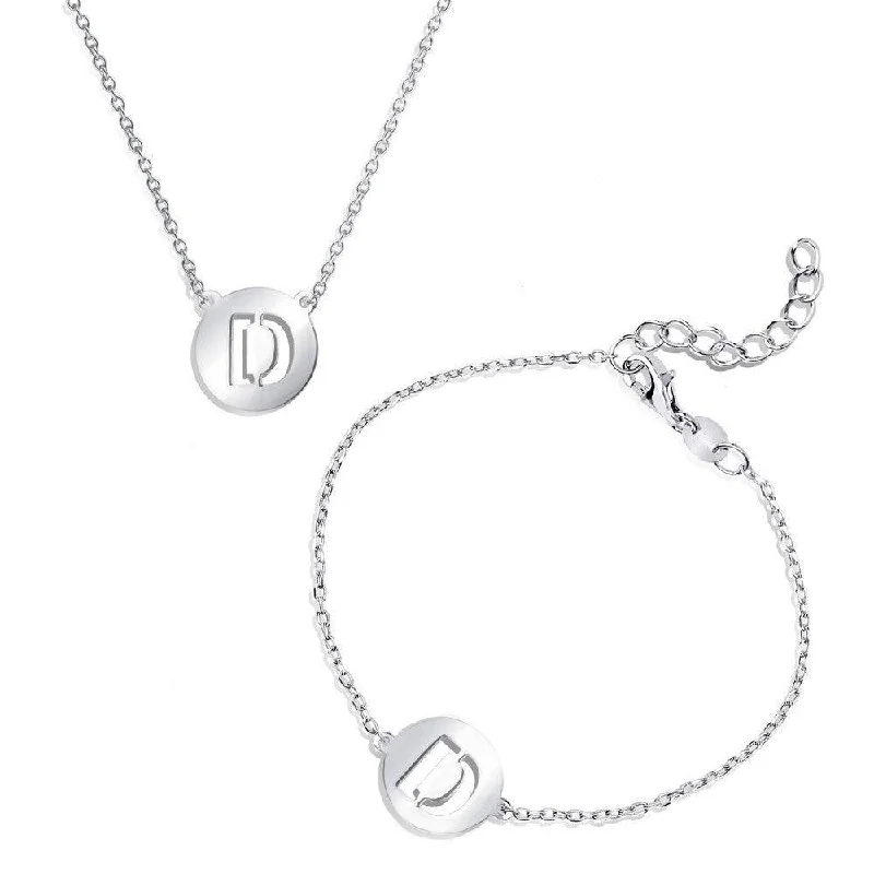 Ladies Bracelets with Blue Hemimorphite-Sterling Silver Shiny 'D' Disc Initial Bracelet and Necklace Set