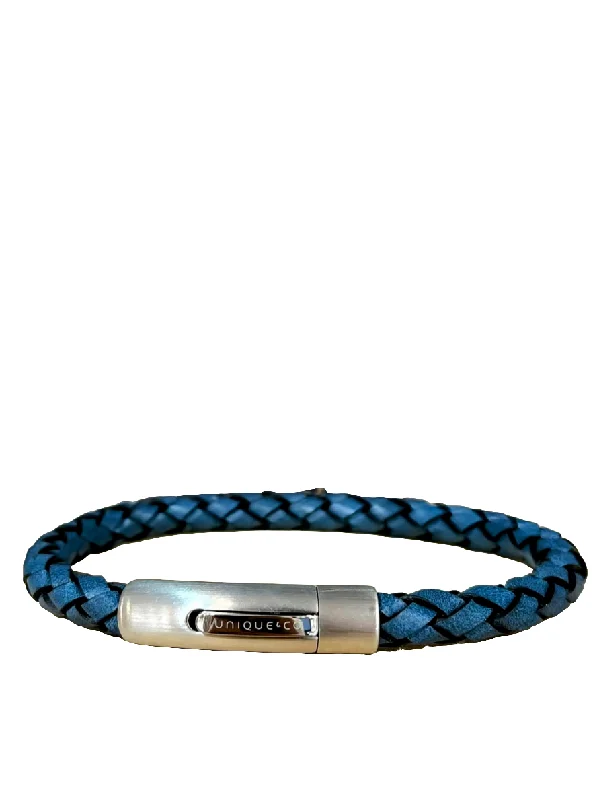 Ladies Bracelets Winged Charm-Unique and Co Water Blue Leather Bracelet