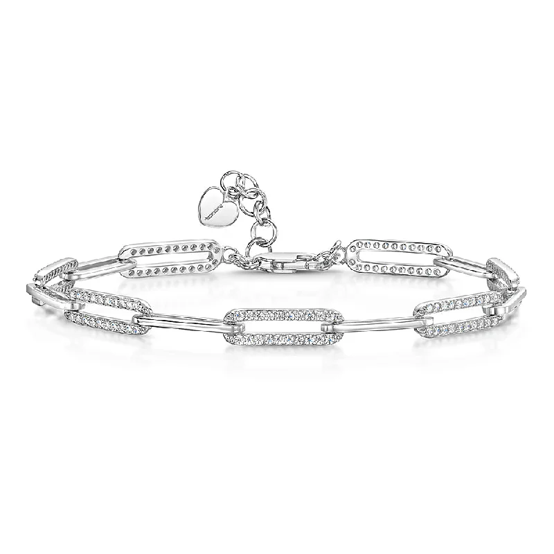 Ladies Bracelets Satin Finish-Jools Sterling Silver Cubic Zirconia Paperlink Bracelet