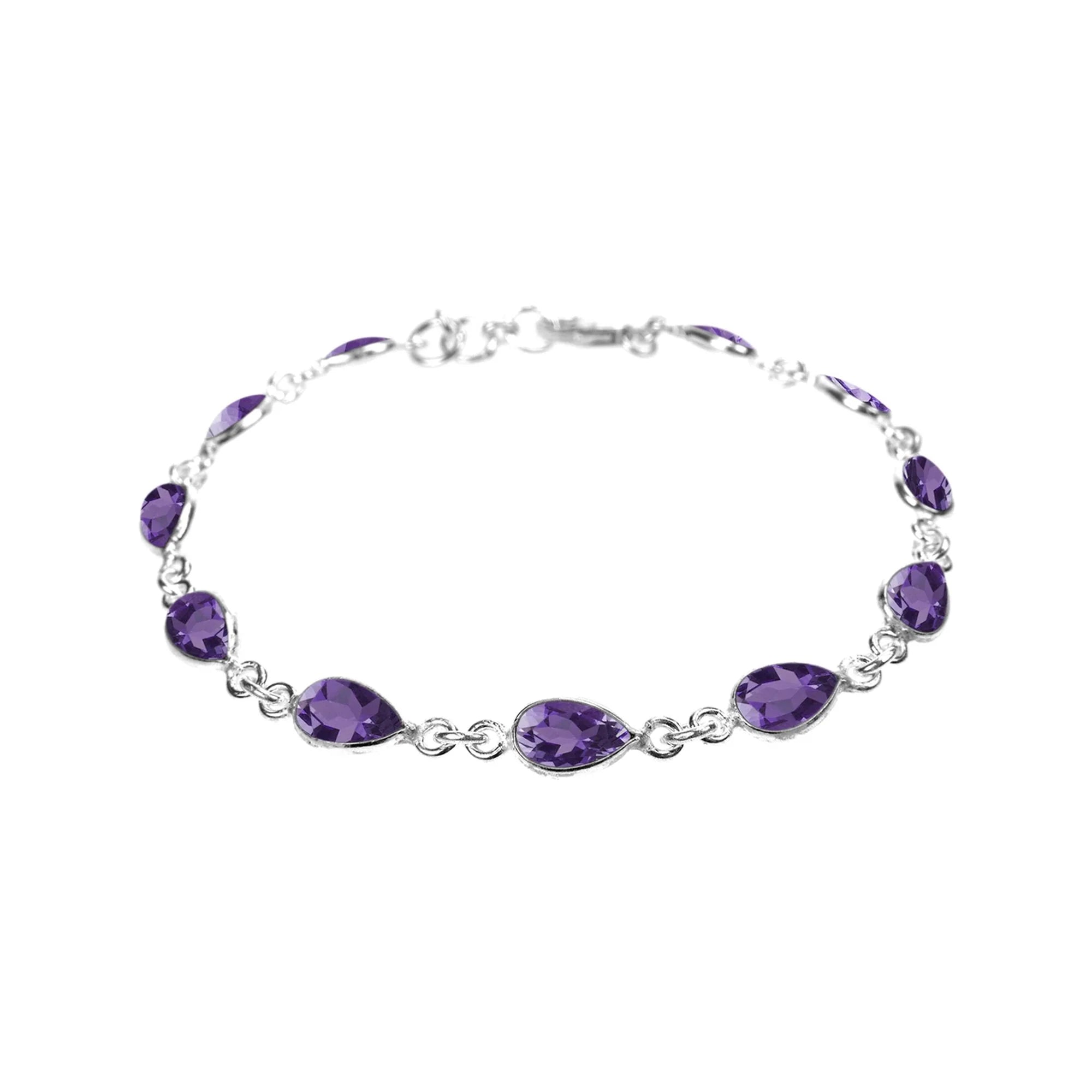 Ladies Bracelets with Blue Apatite-Sterling Silver Faceted Amethyst Teardop Bracelet