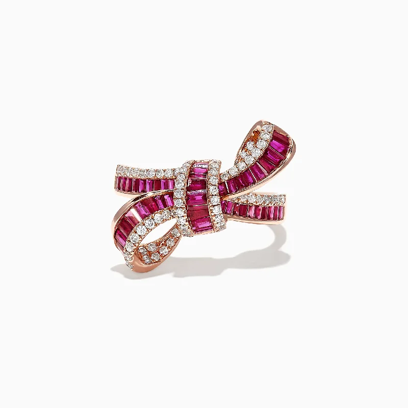 Fairy Rings -Ruby Royale 14K Rose Gold Ruby and Diamond Bow Ring, 1.61 TCW