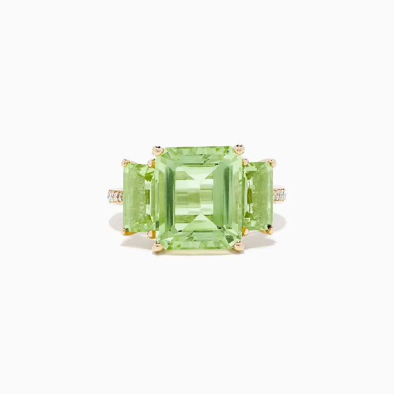 Square Rings -14K Yellow Gold Lemon Quartz and Diamond Ring