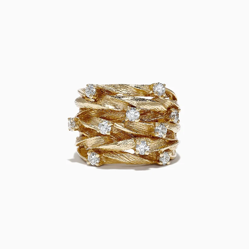 Party Rings -D'Oro 14K Yellow Gold Diamond Ring, 0.98 TCW