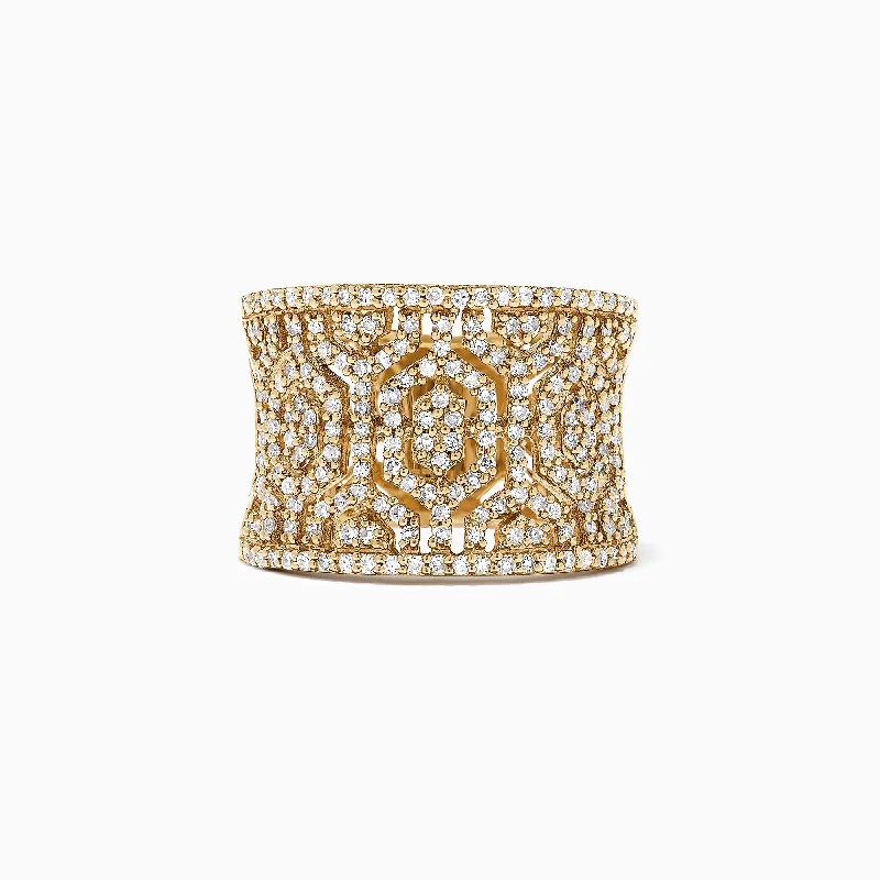 High-End Rings -D'Oro 14K Yellow Gold Diamond Maze Ring, 0.79 TCW