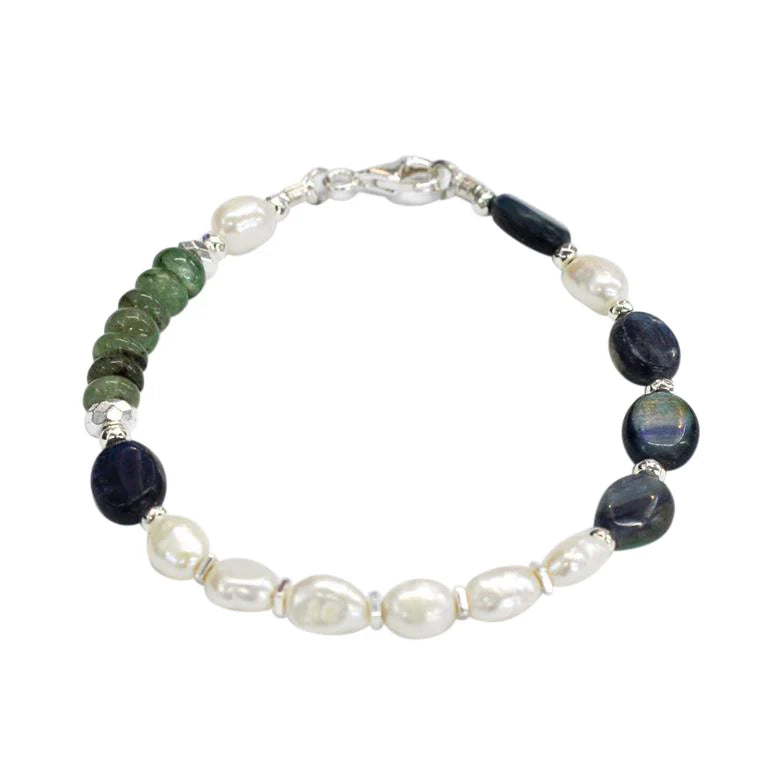 Ladies Bracelets for New Moms-Sterling Silver Pearl Multi-Stone Bracelet