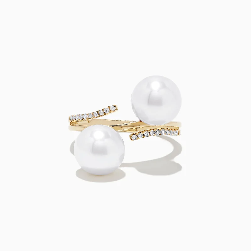 Hippie Rings -14K Yellow Gold Cultured Pearl and Diamond Ring, 0.09 TCW