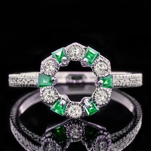 Celtic Knot Engagement Rings -VINTAGE EMERALD DIAMOND HALO SEMI MOUNT ENGAGEMENT RING 6mm 6.5mm 1ct WHITE GOLD