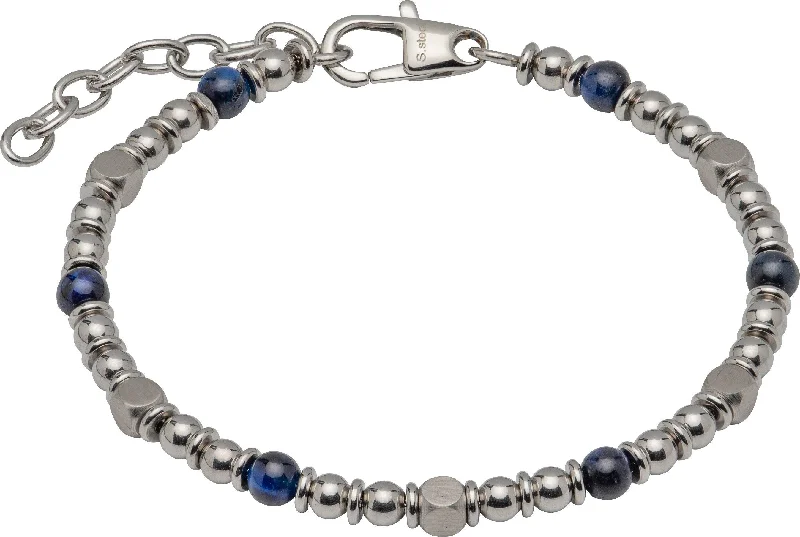 Ladies Bracelets with Bronze Enstatite-Unique & Co Lapis & Stainless Steel Beads Bracelet