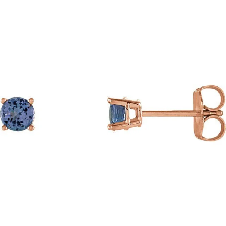 Twisted Earrings -14K Rose 4 mm Natural Tanzanite Stud Earrings