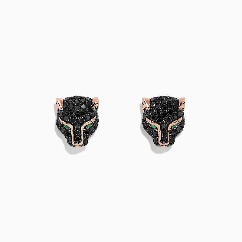 Club Earrings -Signature 14K Rose Gold Black Diamond & Emerald Earrings, 0.93 TCW