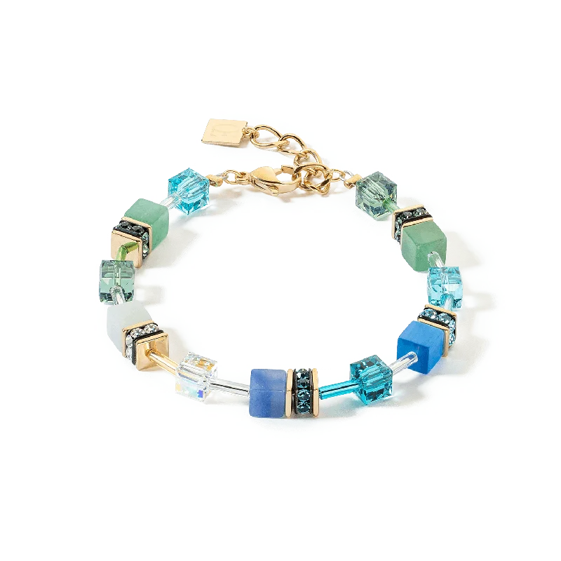 Ladies Bracelets with Mystic Charoite-Coeur De Lion GeoCUBE® Iconic Gold Green-Turquoise Bracelet