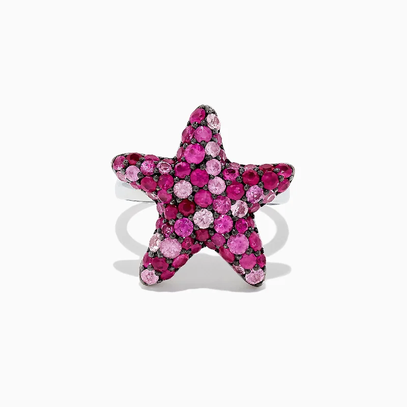 Jade Rings -925 Sterling Silver Pink Sapphire Splash Starfish Ring, 2.82 TCW