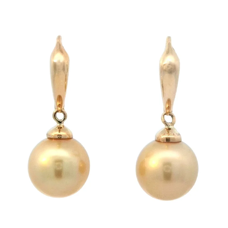 Engraved Earrings -Golden South Sea Pearl Leverback Earrings