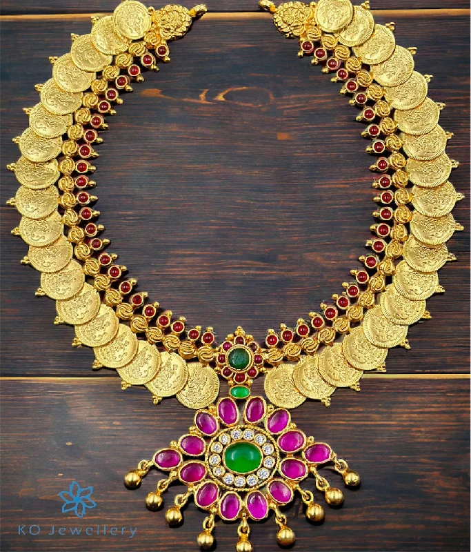 Ladies Necklaces with Garnet-The Kemp Laxmi Kasu-malai Necklace