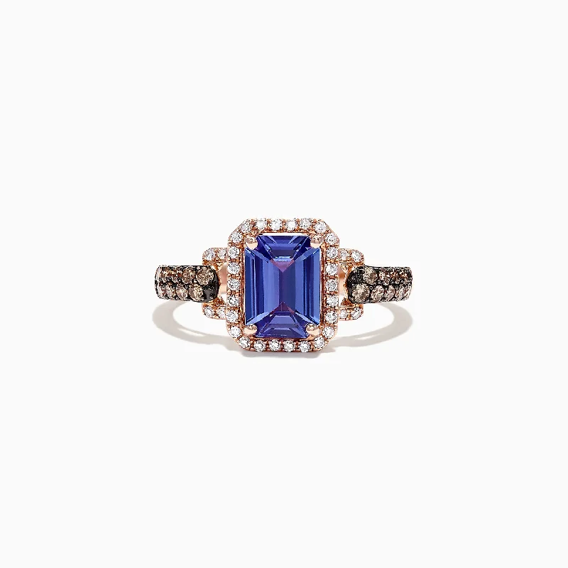 Sun Rings -Nahla Siri 14K Rose Gold Emerald Cut Tanzanite and Diamond Ring, 1.72 TCW