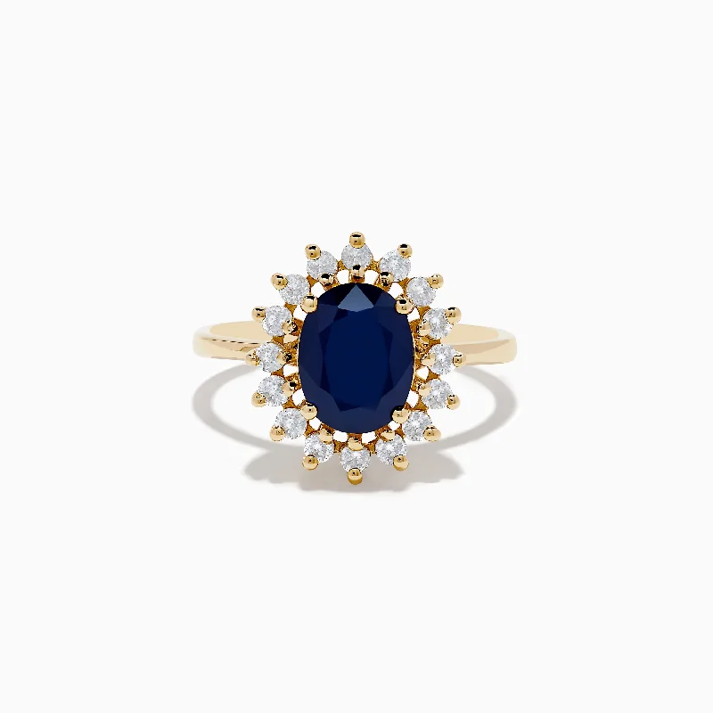 Black Rings -14K Yellow Gold Blue Sapphire and Diamond Ring, 2.29 TCW