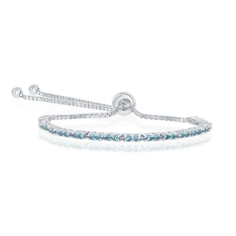 Ladies Bracelets with Orange Kornerupine-Sterling Silver 2mm Swiss Blue CZ 'December Birthstone' Bracelet