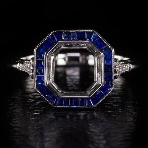 Cosmic Style Engagement Rings -SAPPHIRE DIAMOND RADIANT ASSCHER CUT SETTING ENGAGEMENT RING SEMI-MOUNT VINTAGE