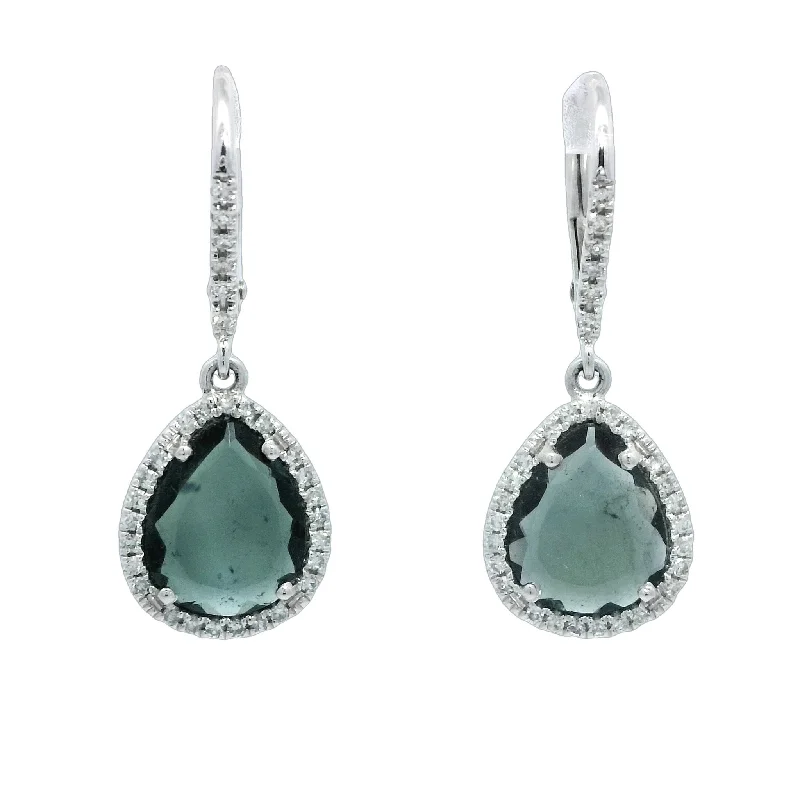 Office Earrings -Green Tourmaline Earrings in White Gold