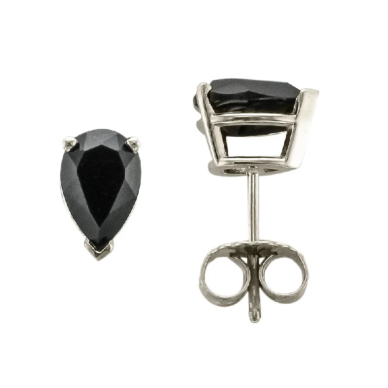 Club Earrings -14KT WHITE GOLD PEAR SHAPE ONYX EARRINGS