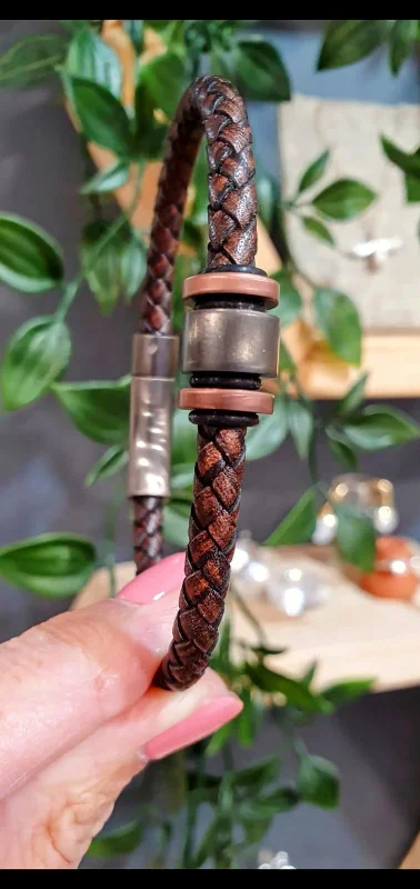 Ladies Bracelets Coiled Design-Unique & Co Brown Leather Bracelet with a Gunmetal Charm