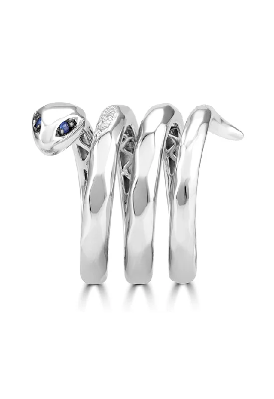 Signature Rings -925 Sterling Silver Diamond and Sapphire Snake Ring, 0.12 TCW