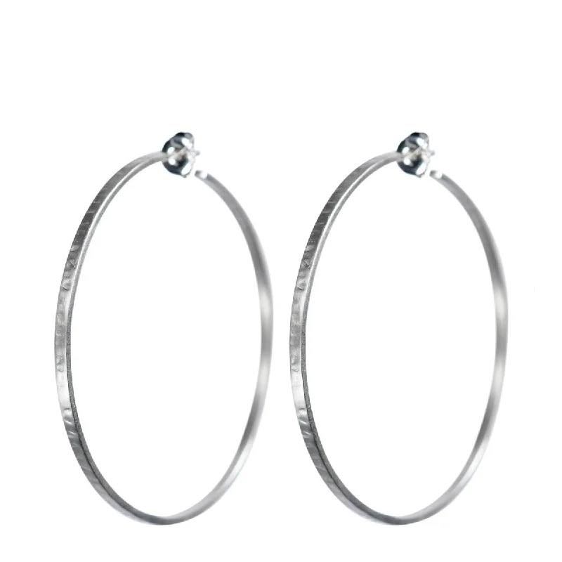 Drop Earrings -Sterling Silver Large Flattened Hoop Earrings