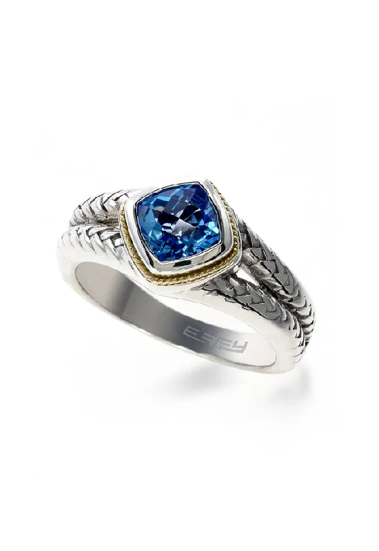 Ruby Rings -925 Sterling Silver and 18K Yellow Gold Blue Topaz Ring, 1.23 TCW