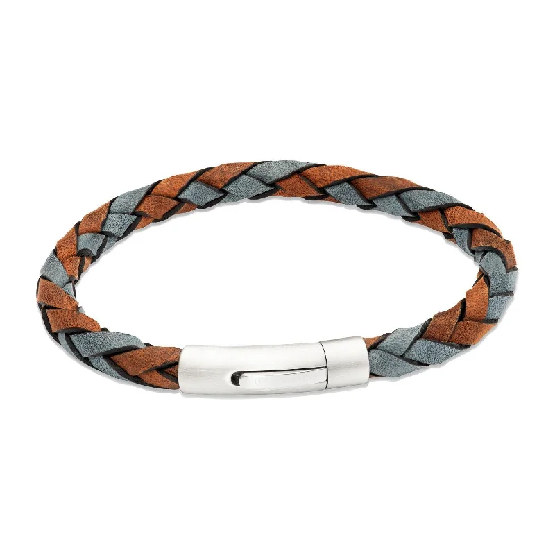 Ladies Bracelets for Educators-Unique & Co Dark Brown and Navy Leather Bracelet