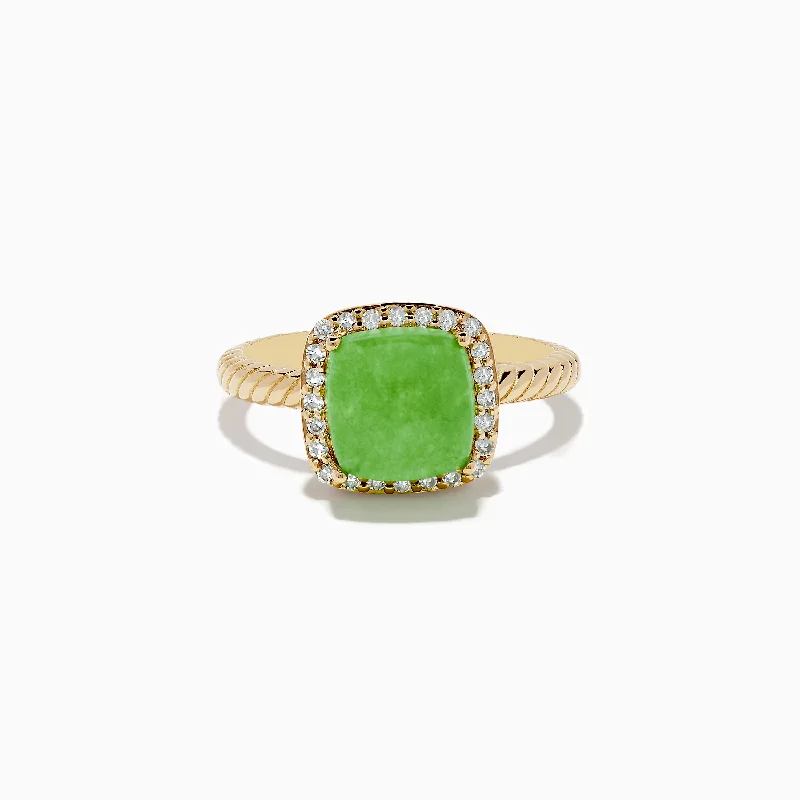 Solitaire Rings -14K Yellow Gold Jade and Diamond Ring